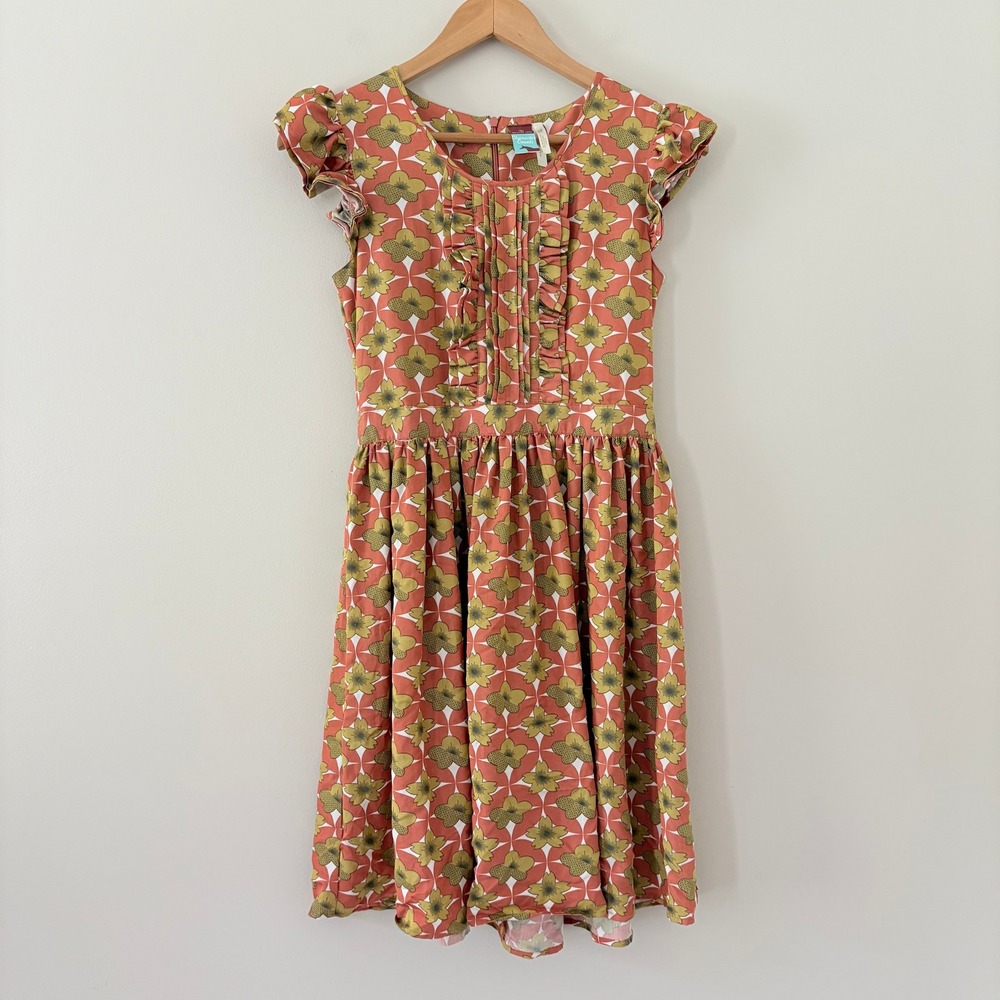 Matilda Jane Dress Character Counts S Orange Floral Ruffle Flutter Sleeve Retro
